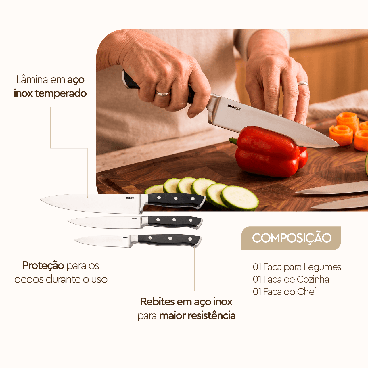 Conjunto Facas Brinox Infinity 3 Peças